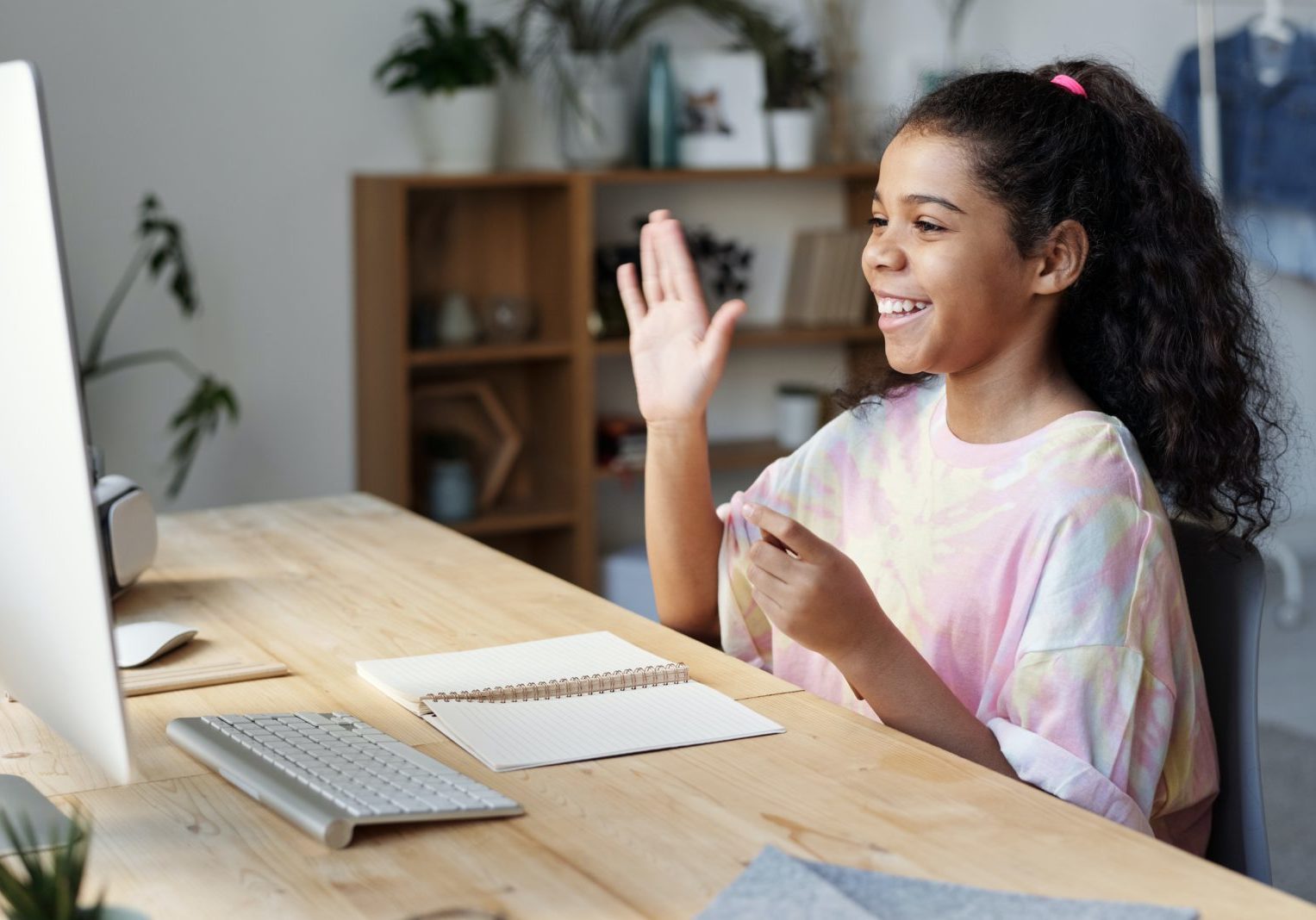 Girl learning virtually